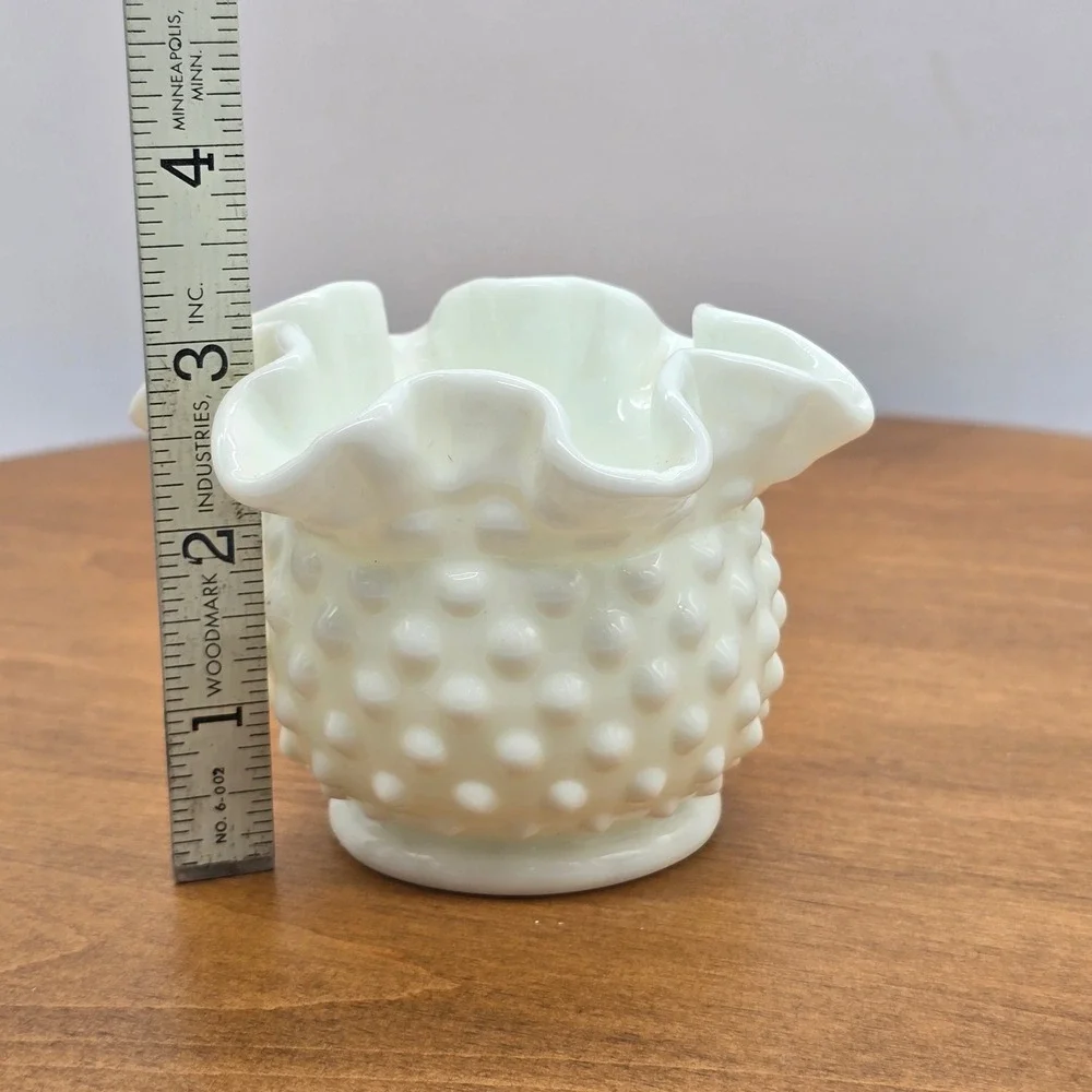 Vintage Milk Glass Hobnail Ruffled‎ Vase Fenton Small Accent Decor